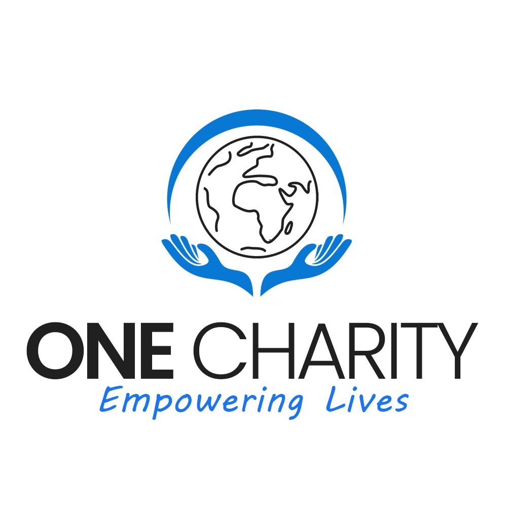 OneCharity Logo using open hands encompassing a globe